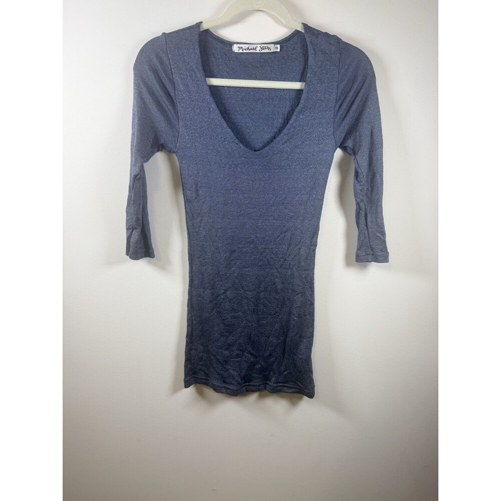 Michael Stars Womens Blue Solid Knit V-Neck 3/4 Sleeve Pullover Top - OS